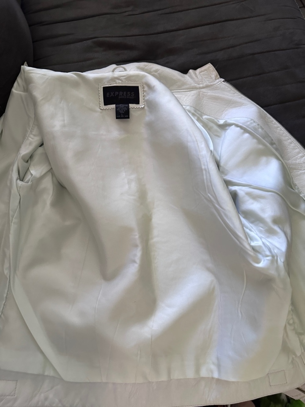Express genuine White Leather Jacket Motor Biker Classic Zip Front Large vintage - Picture 9 of 10